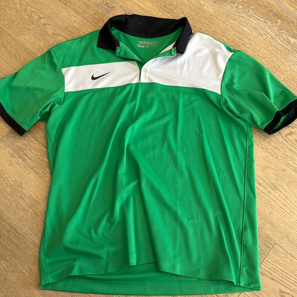 Nike Golf Tour‎ Performance Dri-Fit  Men's Large Green Stripe Polo LARGE